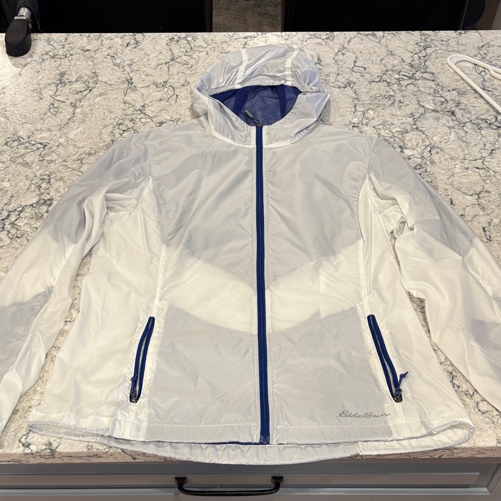 Eddie Bauer White Jacket with Blue Zipper